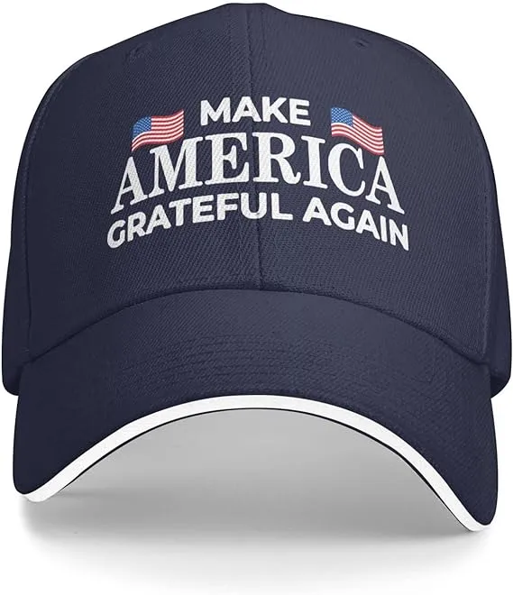 Make America Grateful Again Unisex Baseball Cap Dad Hat Adjustable Snapback Hats Sandwich Cap Trucker Hat Navy Blue