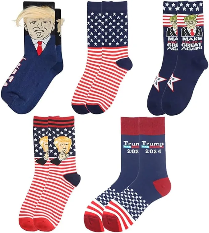 2024 Socks MAGA Socks 5 Pairs American Flag Socks Make America Great Again